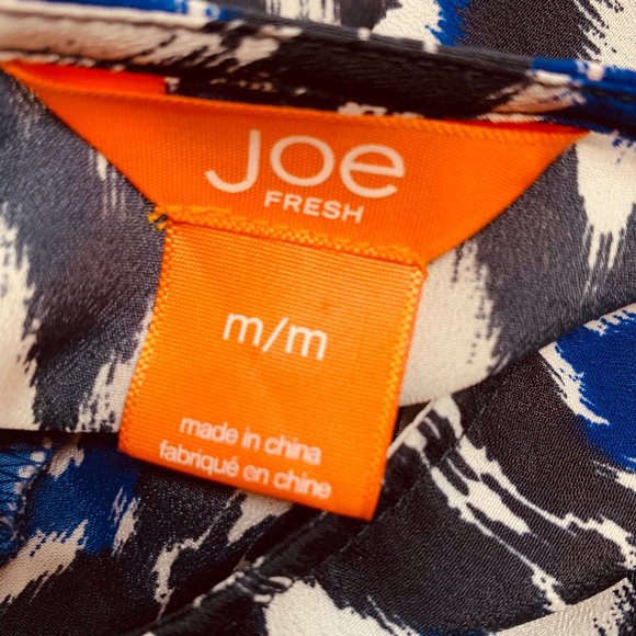 Joe Fresh Geometric Shift Dress Medium Blue Black & White Lightweight Belt Loops - Picture 3 of 14